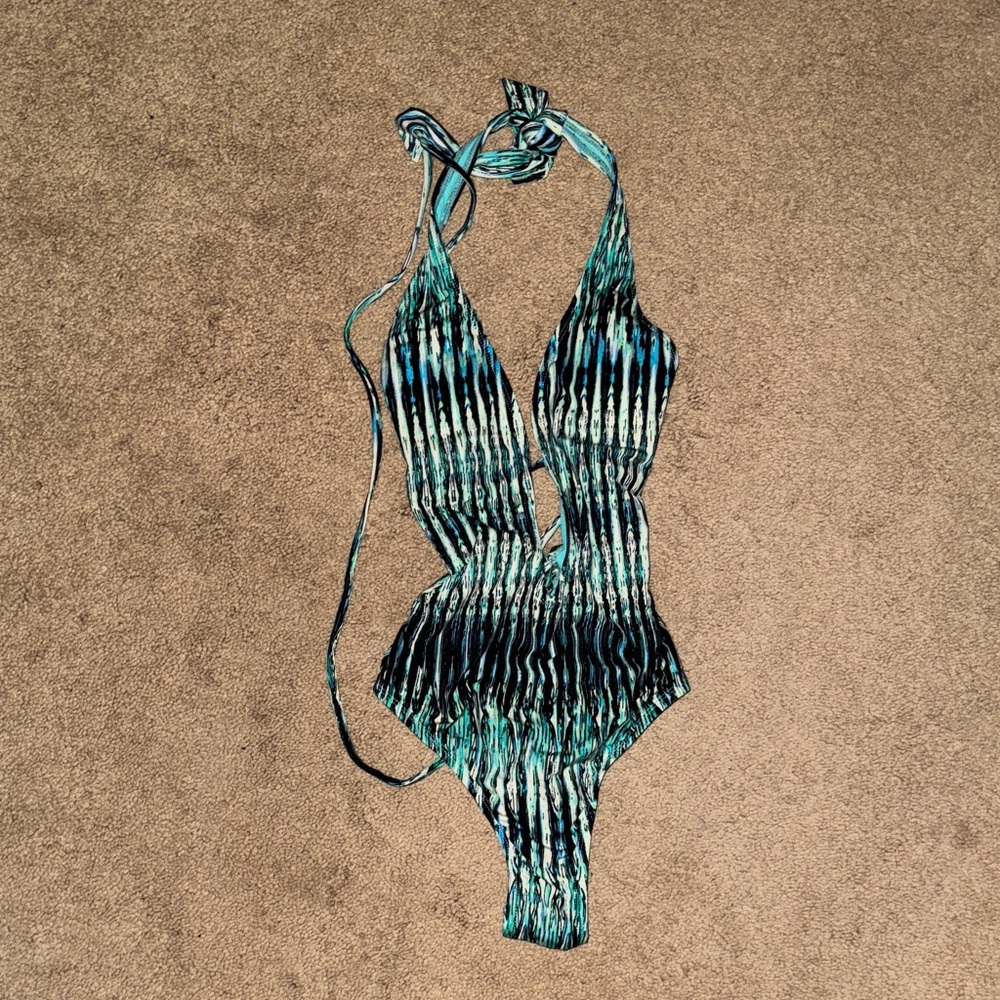 Striped Halter One-Piece Swimsuit